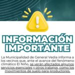General Vedia: el municipio advierte sobre posibles afectaciones de servicios por el fenómeno climático El Niño